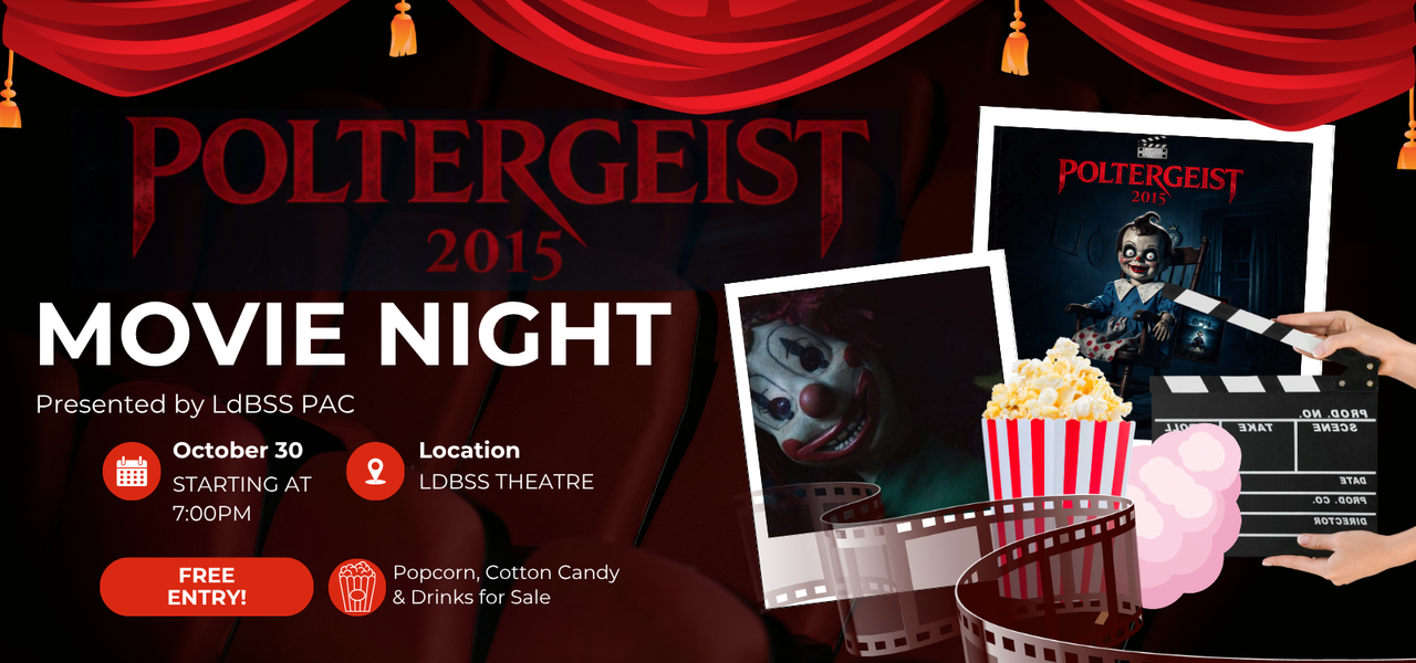 PAC Movie Night featuring Poltergeist. October 30, free admission. Concession available