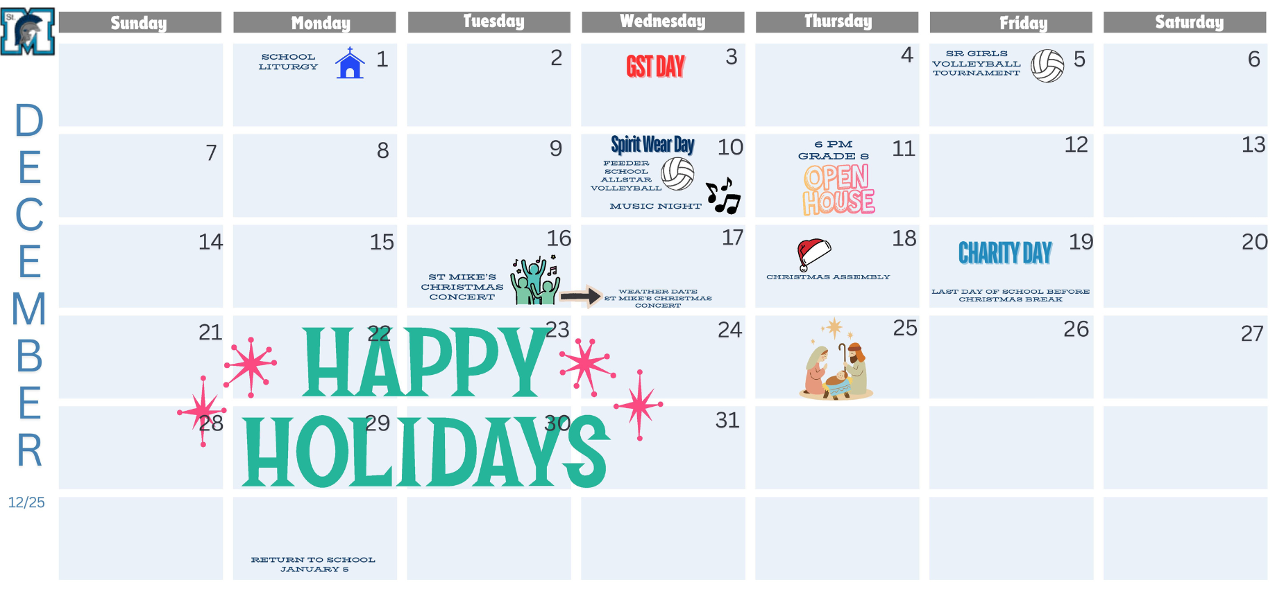 SMHS December 2025 Calendar of Events