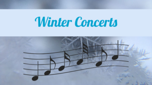 Wording reads:  Winter Concerts.  Also shows a snowy background with musical symbols