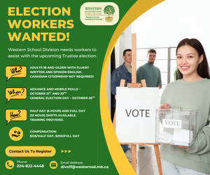 Information regarding the duties of election works with picture of young person holding a voting box