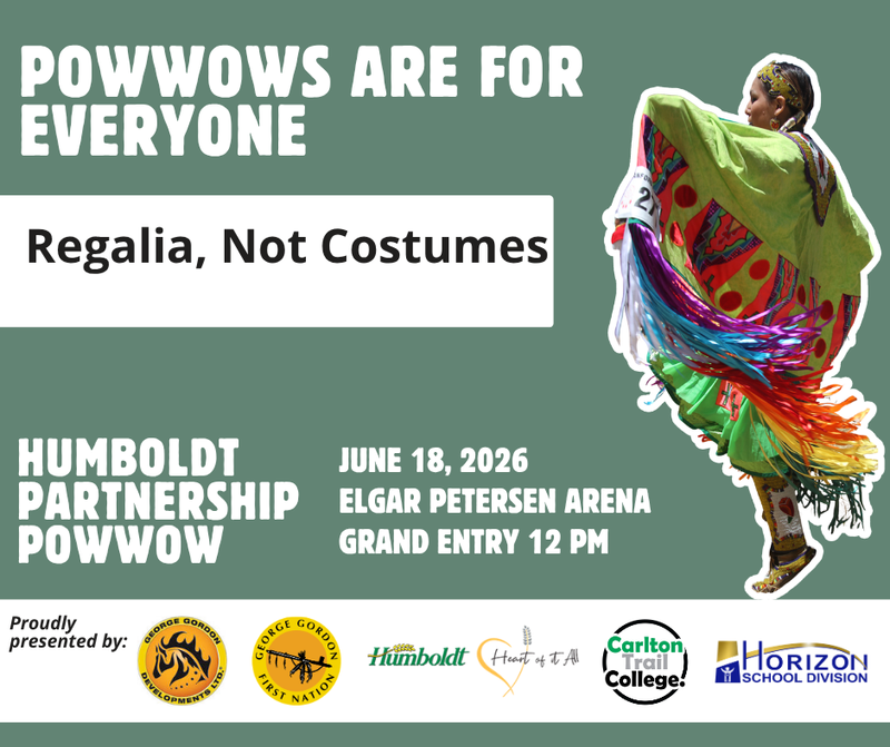 Alt text: Promotional graphic for the Humboldt Partnership Powwow. The text reads 
