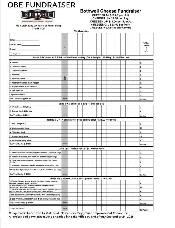 Bothwell Cheese Fundraiser Order form