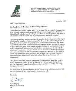 Written copy of Fair Notice letter