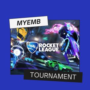 Pictures of race cars, yellow, blue, green in color on a screen saying Rocket League Tournament