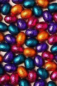 foil wrapped, colourful chocolate eggs.