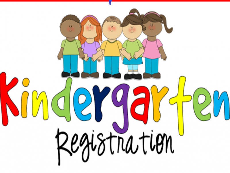 A group of kids standing above the words Kindergarten Registration