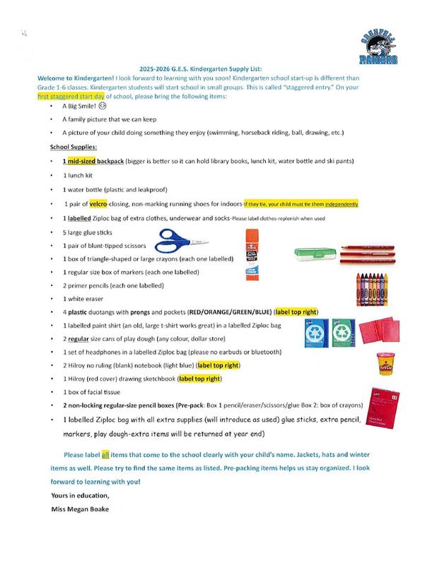 Kindergarten Supply List