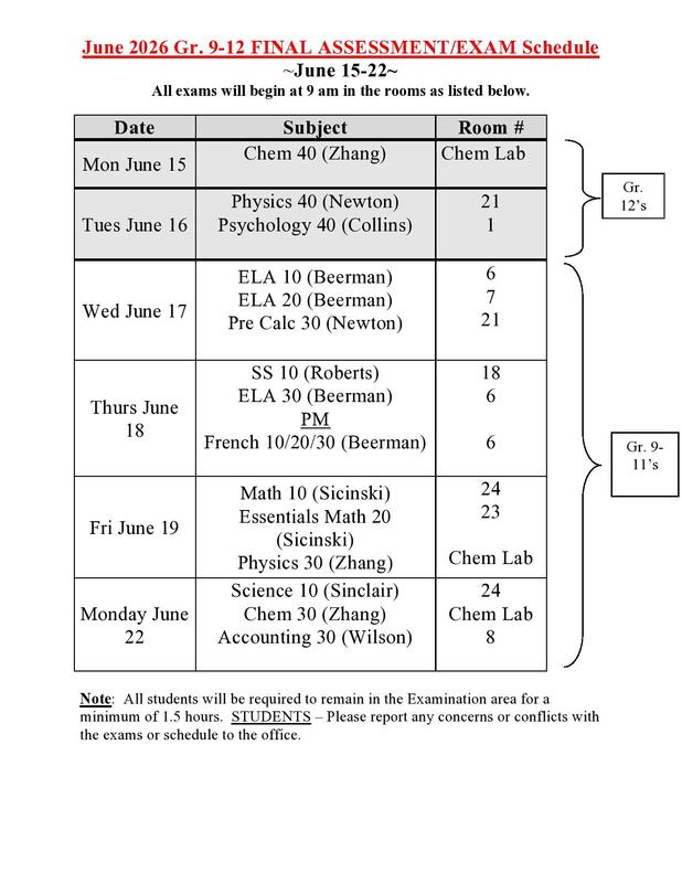 June 2026 Exam Schedule