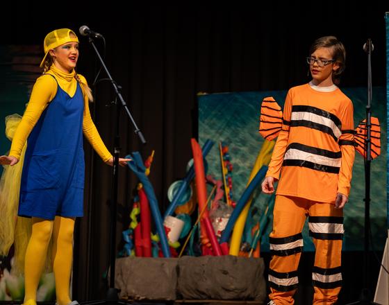 Two students particpate in a Finding Nemo musical.