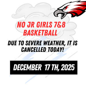 Eagle logo at top right, clouds, wind, and rain illustation faded in the background with wording on top.