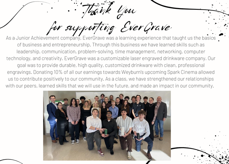 Title is along the top, with a smaller write up just below. Black wavy lines and specks decorate the page. There is a large group picture along the bottom.