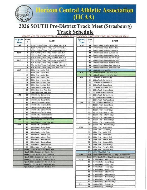 Pre District Track Schedule