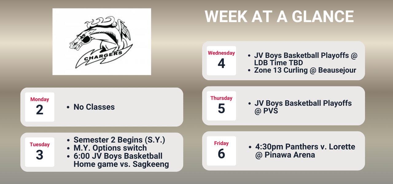 Week at a glance.  Access calendar for information