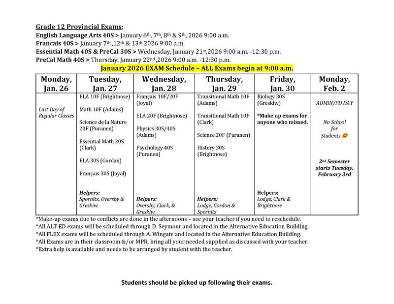exam schedule