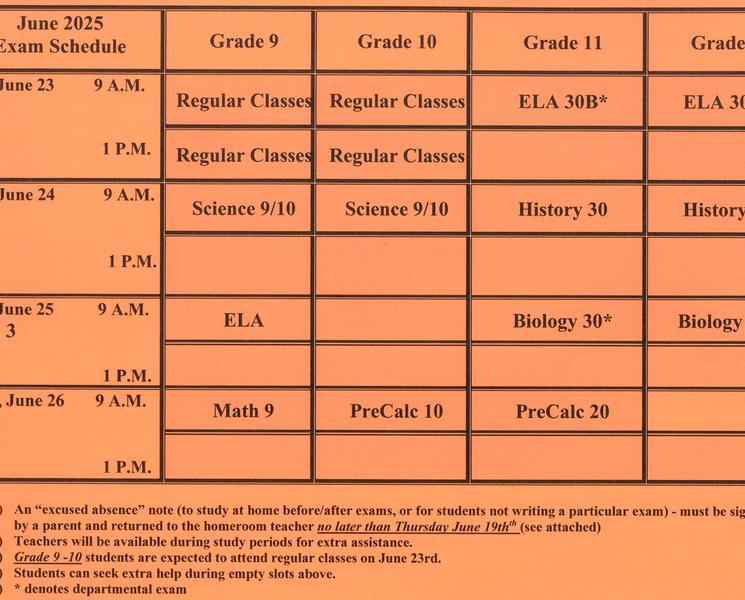 June Exam Schedule