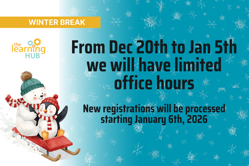 Blue and white background, image of 2 snowmen on a sled. Learninghub logo.