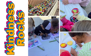 Kindness rocks. photos of students painting rocks.