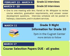 3 horizontal rectangles with information. The top is light yellow, middle is light ble, bottom is  lime green. Titles are in navy text boxes. The middle box has an illustration of books stacked on the left side.