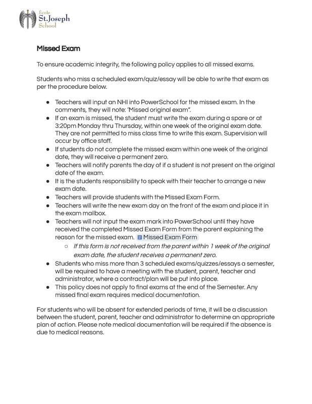 ESJS Missed Exam Policy Featured Photo