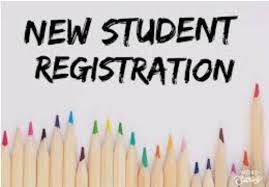 New student registration with colourful crayons beneath the words