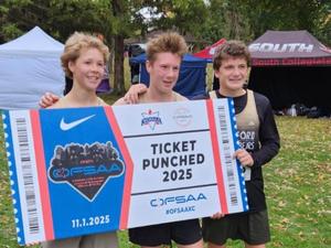 three runners holding OFSSA banner
