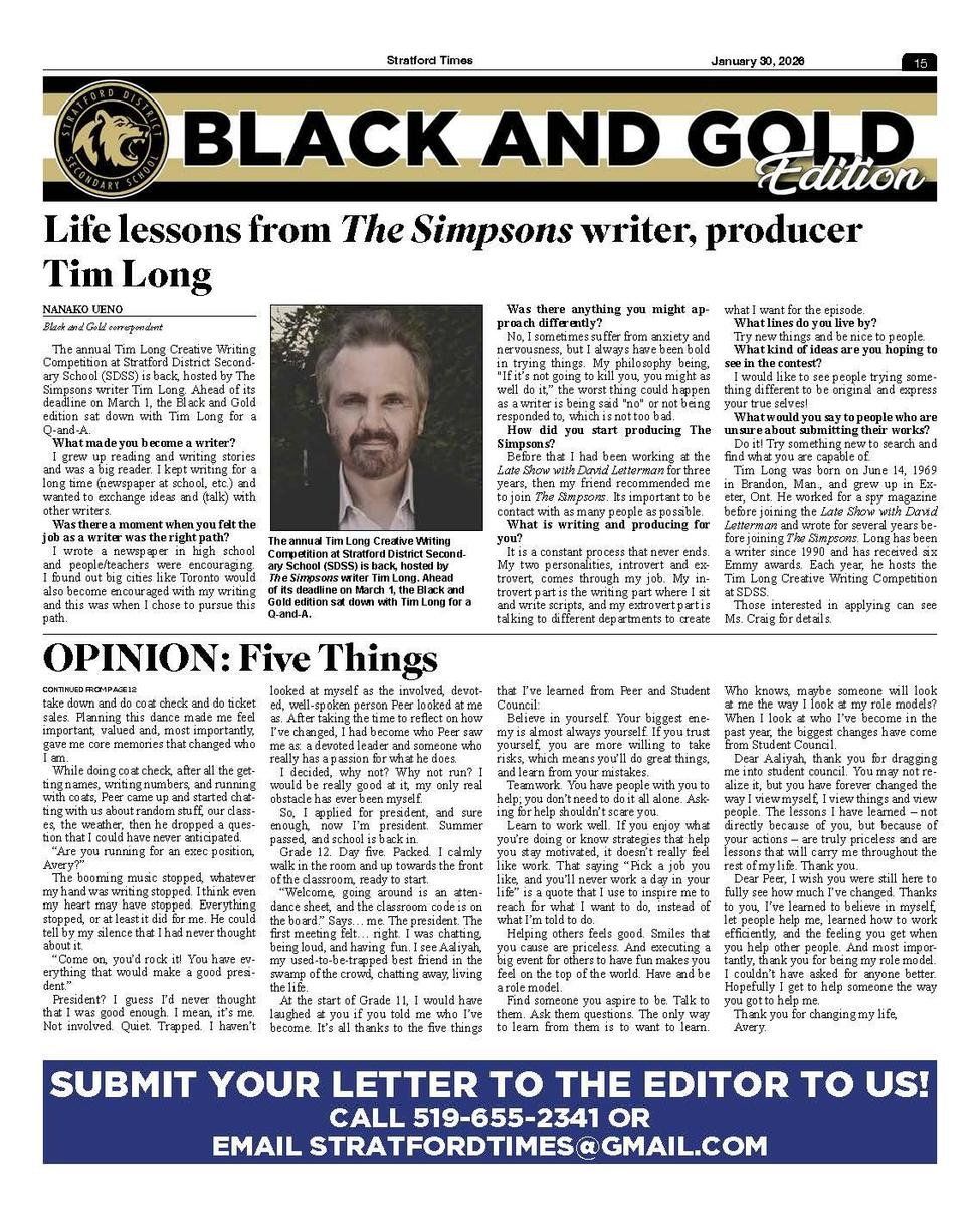 Page 2 of the Black and Gold feature in the Stratford Times