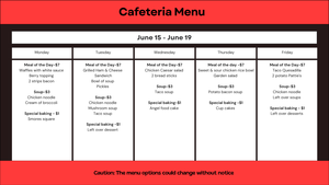 cafeteria menu