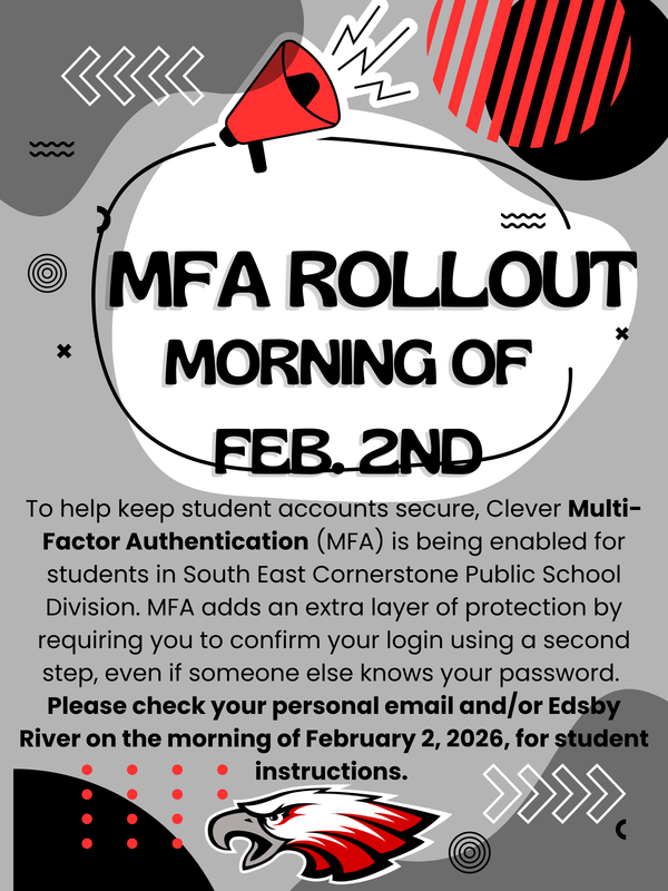 Grey background with red, grey, and dark grey squiggles and shapes throughout. THe upper middle has a white speech box with a red bullhorn above it. The information is noted there and a paragraph with more detail below. Eagles logo is bottom centre.