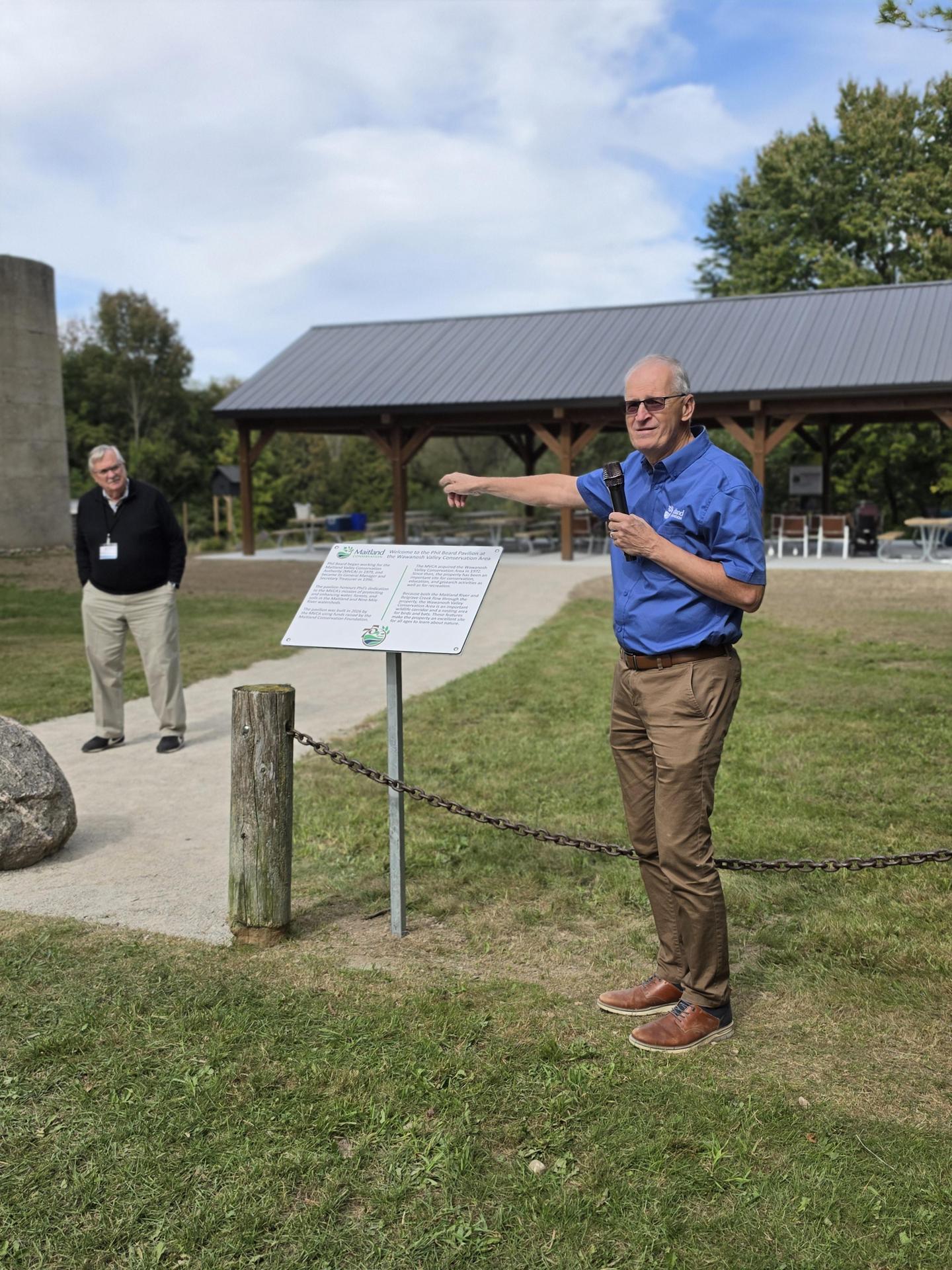Phil Beard speaking at the pavilion opening celebration