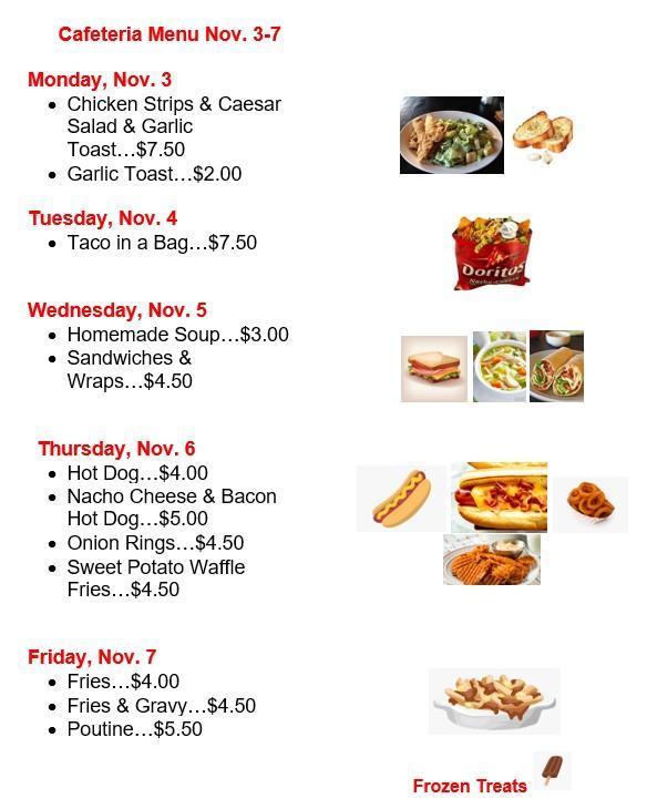 Cafeteria Menu Nov. 3-7 Featured Photo