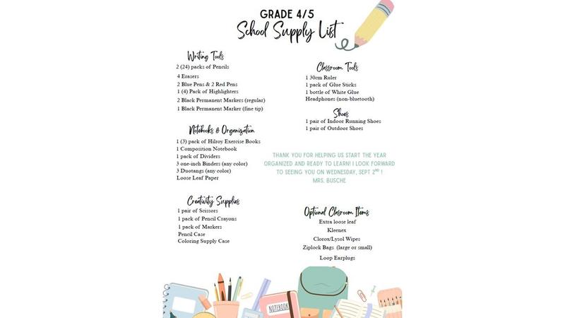 Grade 4/5 Supply List 2026/27