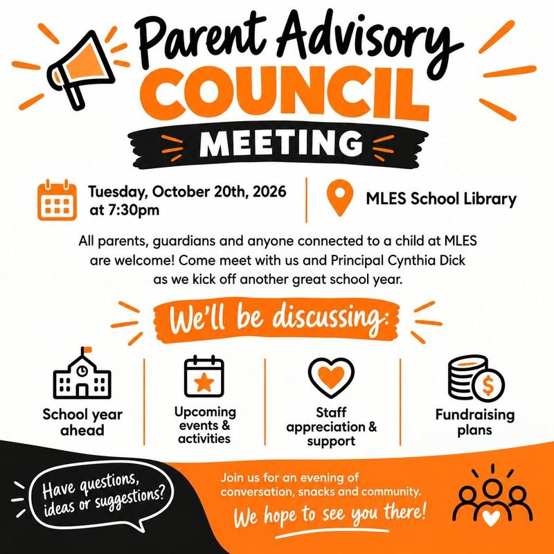 PAC Meeting in the school library on Tuesday, Oct 20th