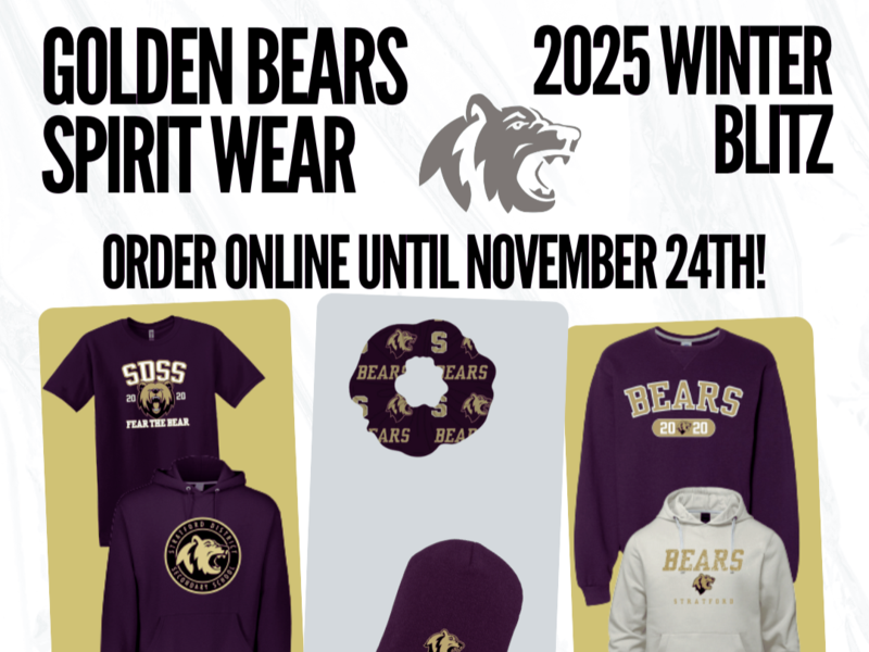 poster showing spirit wear text reads winter blitz buy before Nov 24