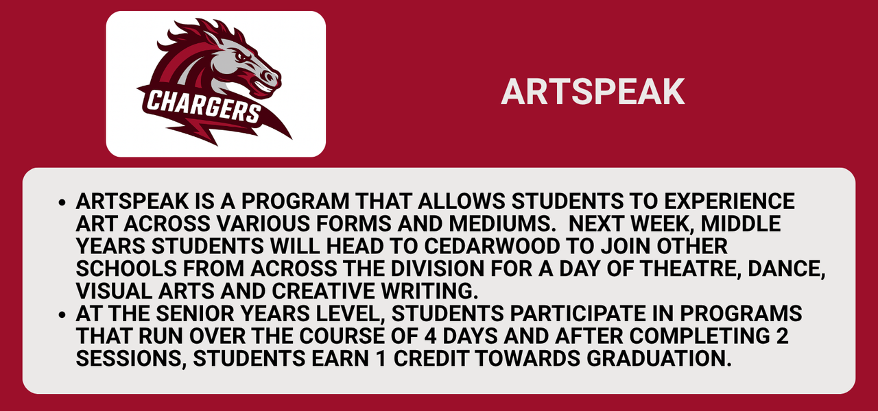 Artspeak is a program for students to pursue interests in the arts and earn credits towards graduation