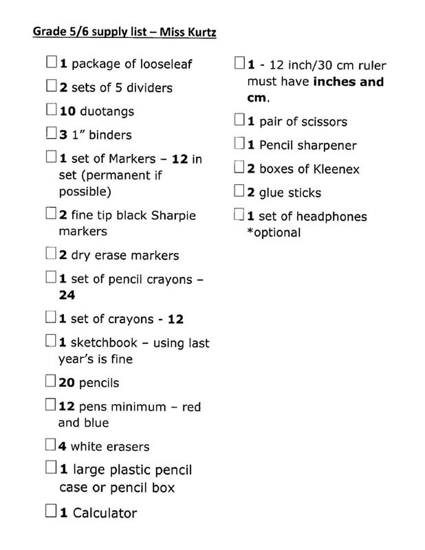 Grade 6 Supply List