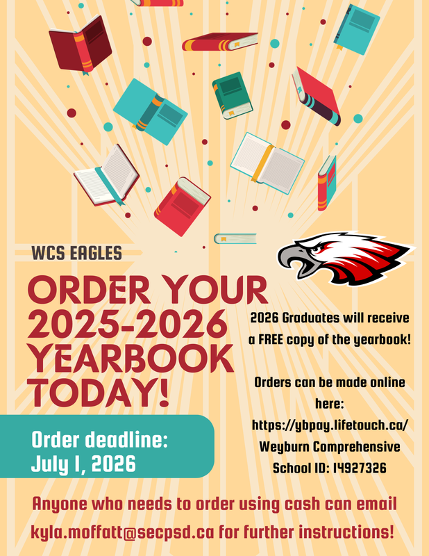 yellowish background with red, teal, and white books open and appear to fly or float towards the top. Eagle logo middle right side