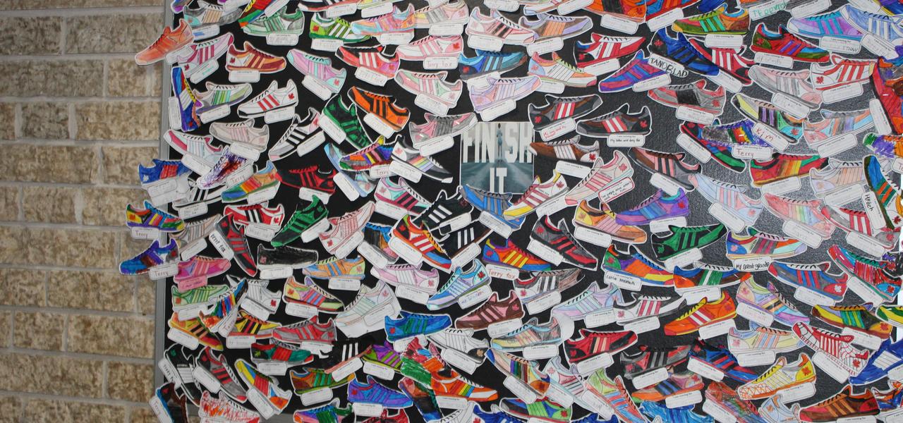 Colored shoes in support of Terry Fox.