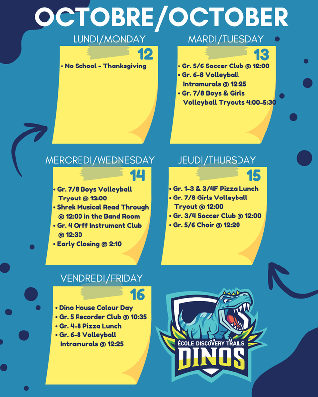 Poster for events for the week