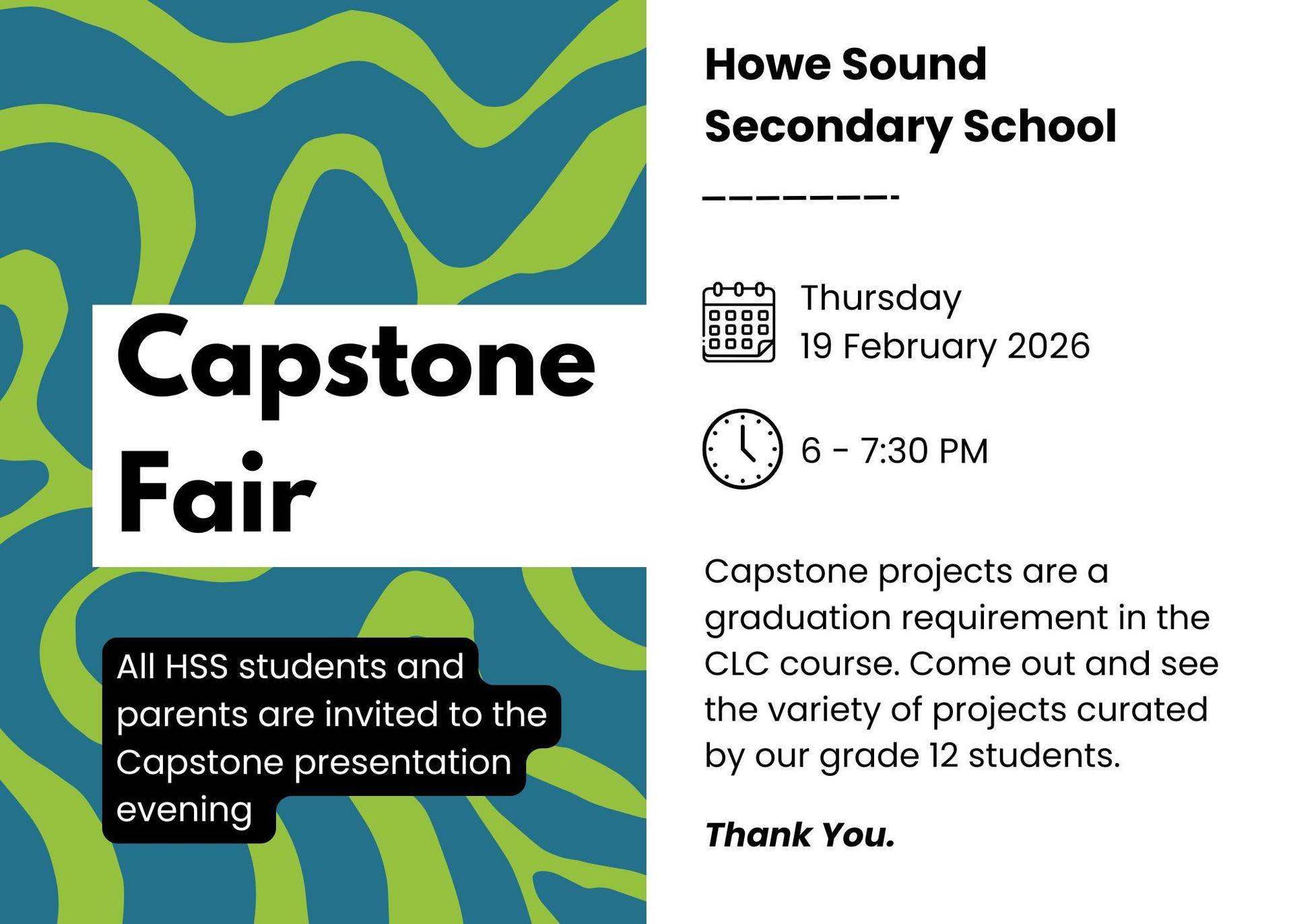 HSS Capstone Fair - February 19th from 6-7:30 PM