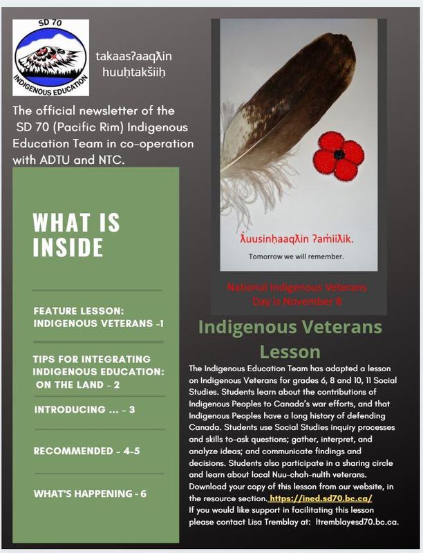 Issue 1 of the SD 70 (Pacific Rim) Indigenous Education Newsletter Featured Photo