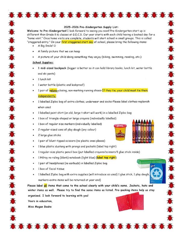 PreK Supply List