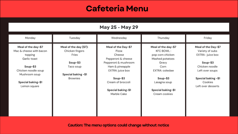 Cafeteria menu