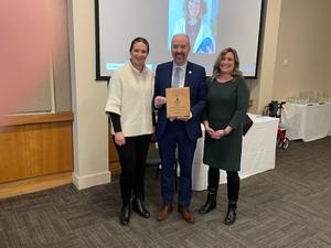Lauren Kirk (Catholic school council chair) and Principal Bickerstaffe with Mayor Patterson.