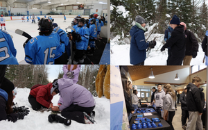 4 photos of students engaging in an experiential learning opportunity.