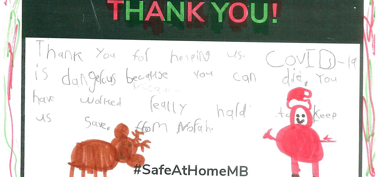 A handwritten letter to Health Care Workers thanking them for their hard work during COVID 19.