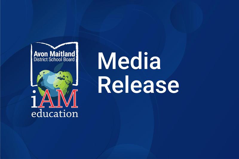Dark blue background with colourful AMDSB logo on the left, white text on the right "Media Release"