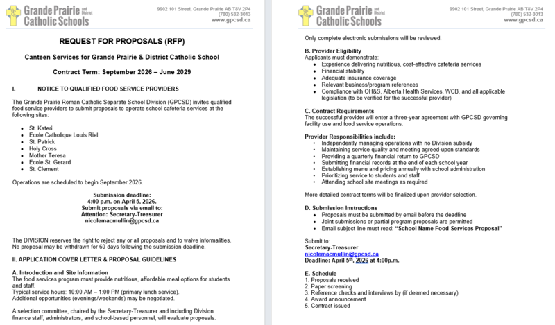 REQUEST FOR PROPOSALS (RFP) - Food Service Providers Featured Photo