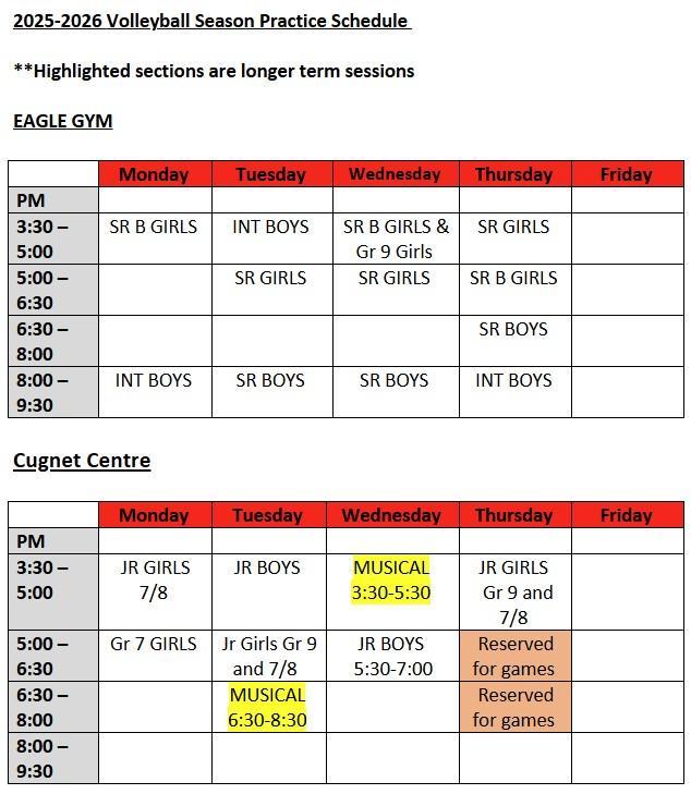 WCS EAGLES VOLLEYBALL PRACTICE SCHEDULE Featured Photo
