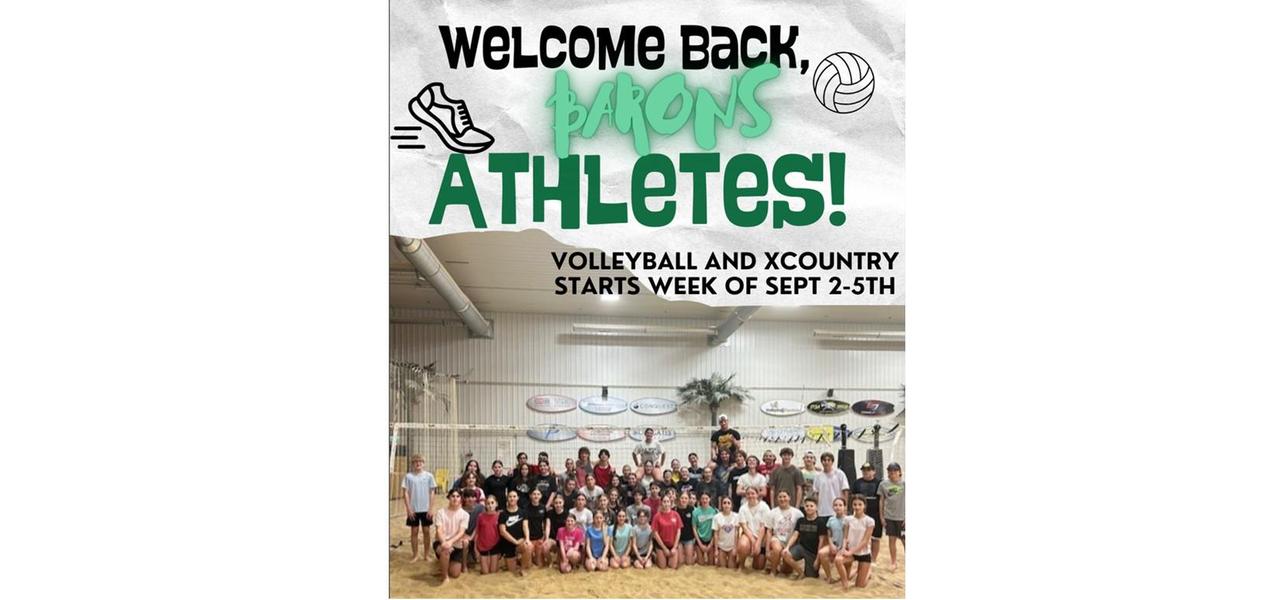 Group photo of athletes welcoming them back to volleyball and cross country activities.
