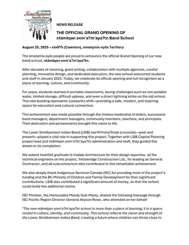 NEWS RELEASE - ntamtqen's Grand Opening Featured Photo